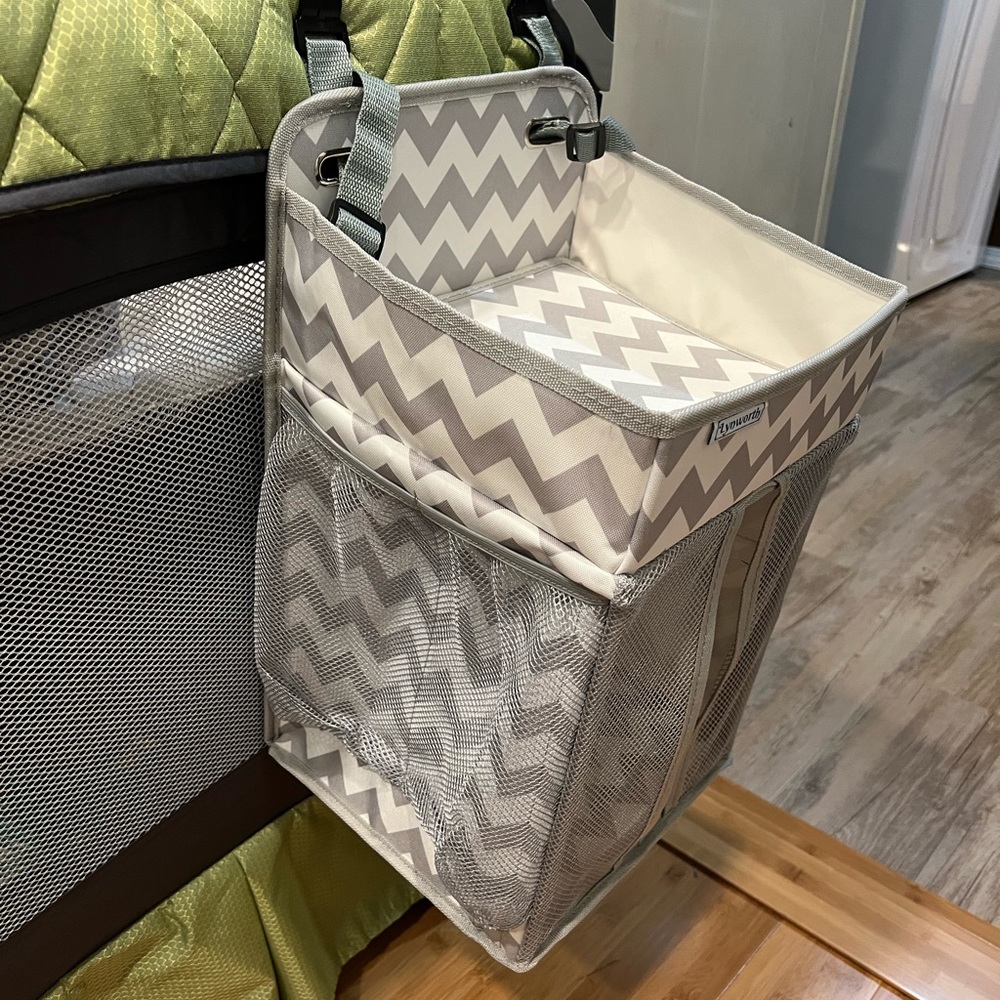 Hanging diaper caddy Lynworth gray chevron unisex baby storage crib playpen